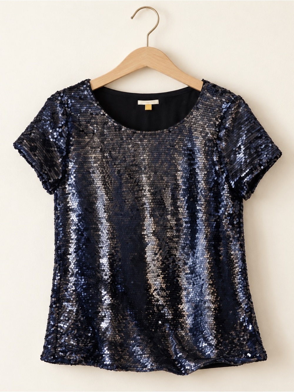 leifsdottir Anthropologie Marine Navy Sequin Short Sleeve Top Size Small